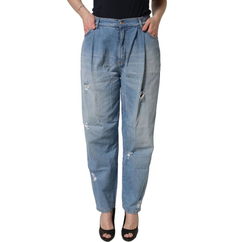 Dolce & Gabbana Blue Distressed Pleated Cotton Denim Women's Jeans